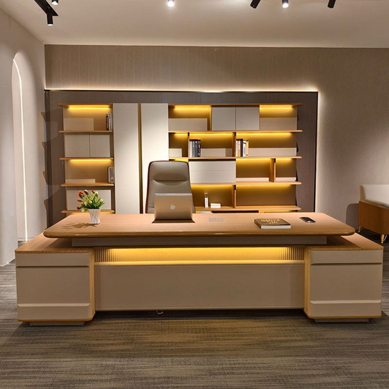 Chinese Executive Furniture CEO Golden Big Office Desk with Light