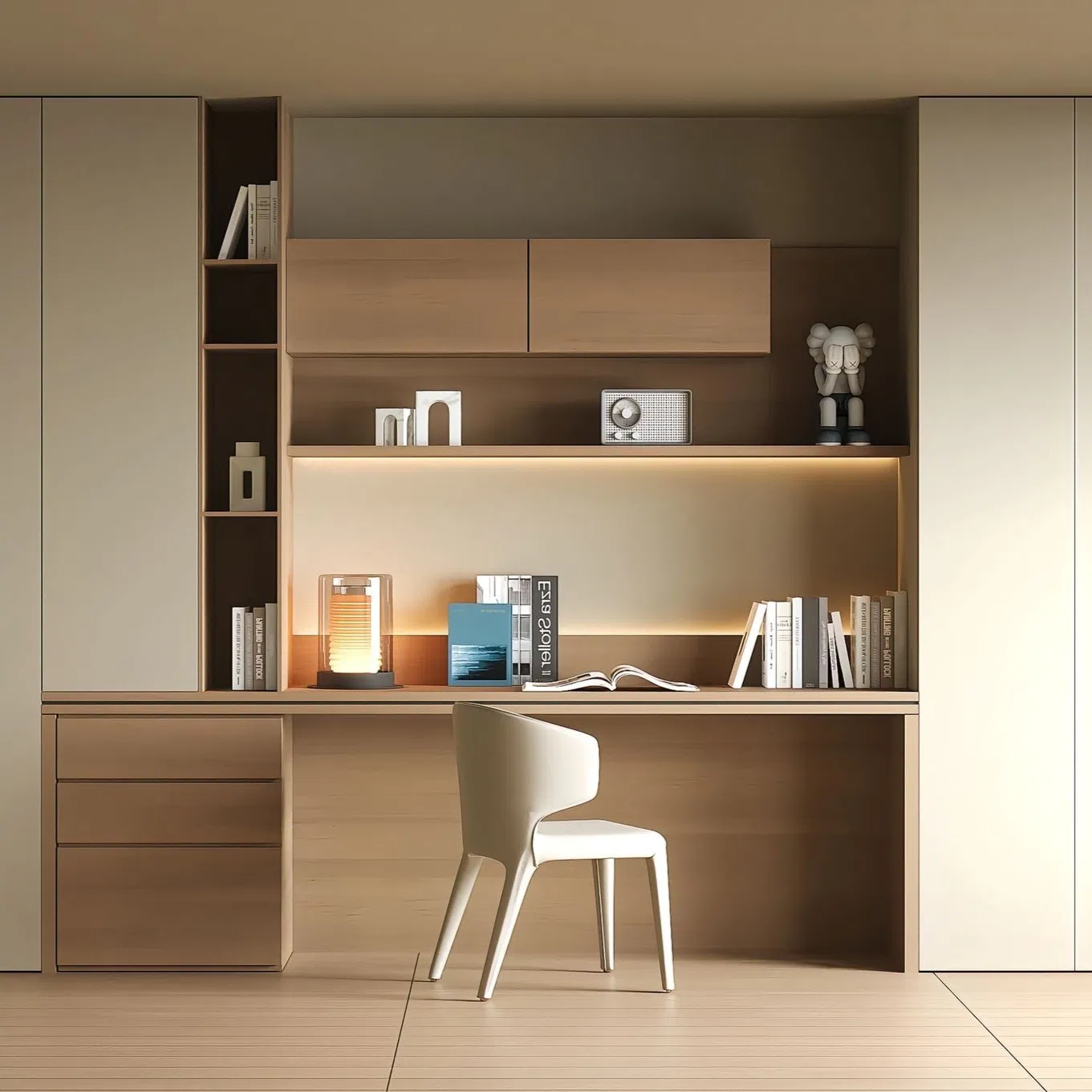 Chinese Factory Log Simple Art Style Custom Design Wooden Bookshelf Bookcase with Table