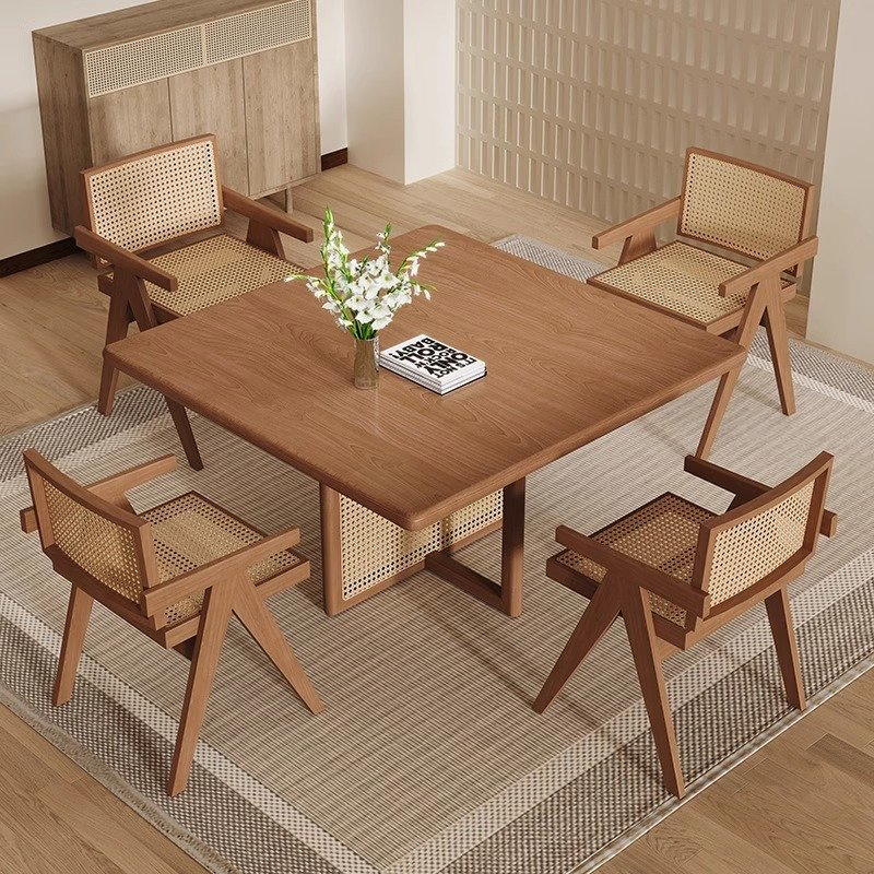 New Chinese Style Solid Wood Rattan Dining Table