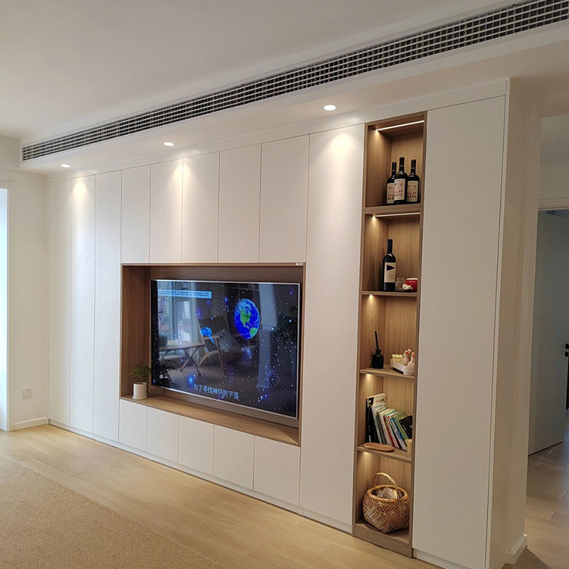 Chinese Modern Design White Wooden Furniture Wall Mount TV Cabinet Customized Console Audio Rack Cabinet
