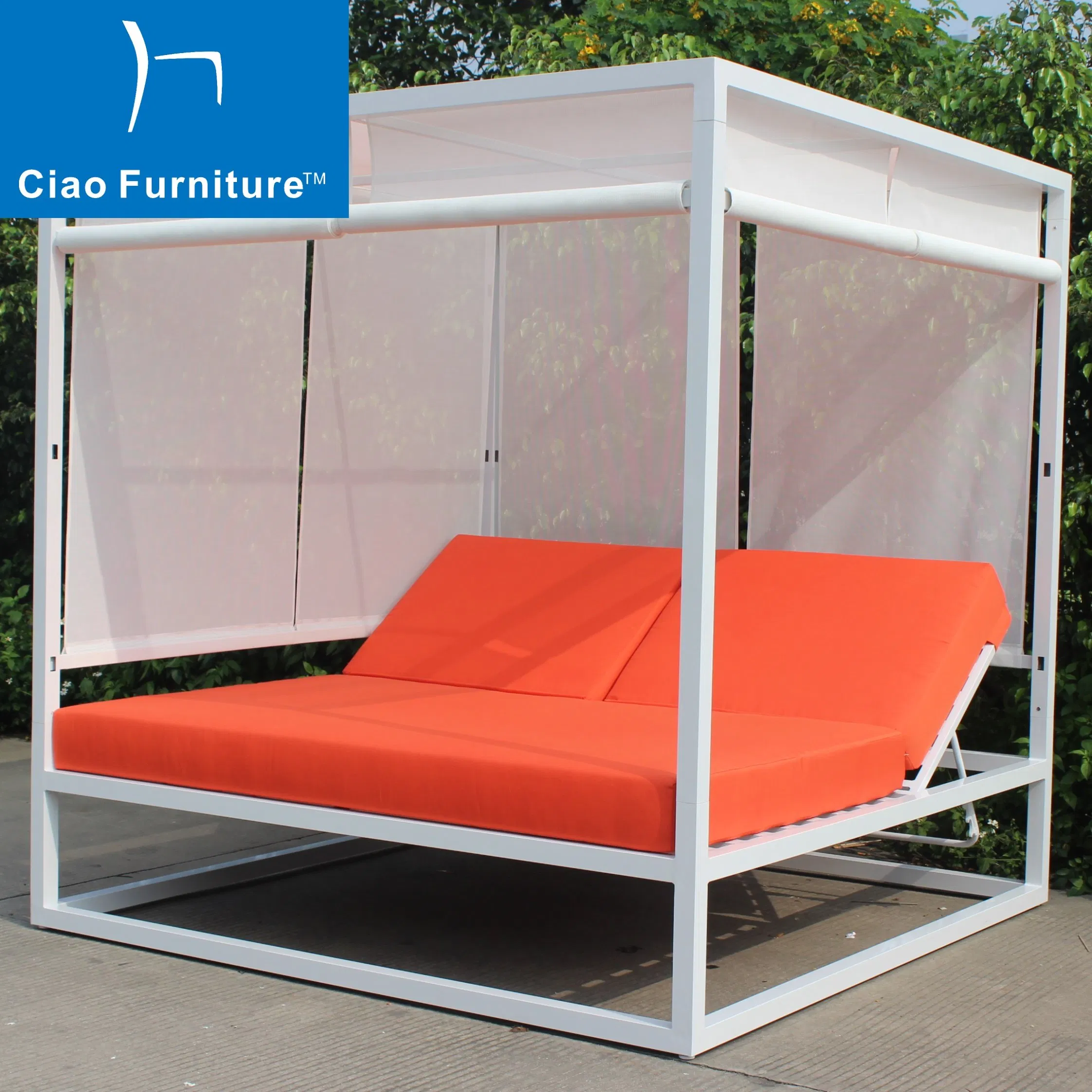 Modern Outdoor Hotel Pool Side Furniture Beach White Aluminum Lounge Cabana Daybed
