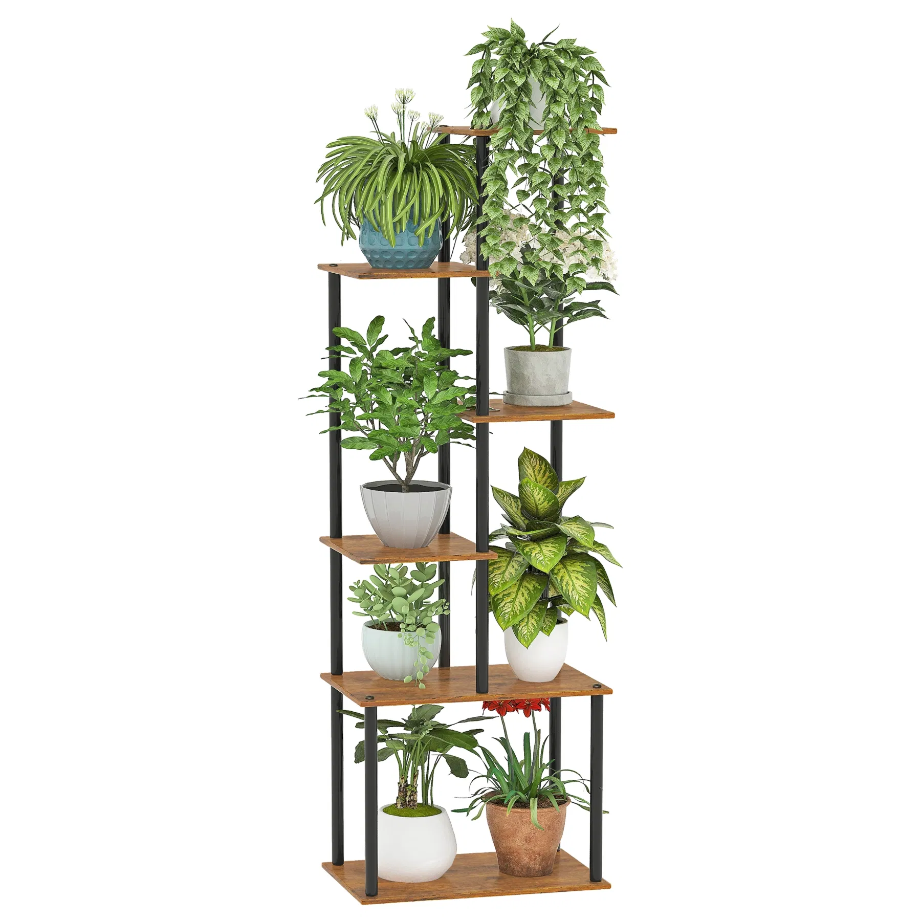 6-Tier Indoor Brown Tall Flower Pot Rack Plant Stand for Home