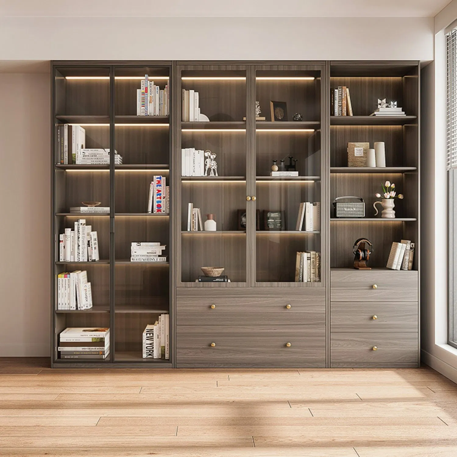 Wooden Bookcase Vintage Chinese Design -Solid Wood / Engineered Wood Options, Elegant Storage for Home &amp; Office Decor