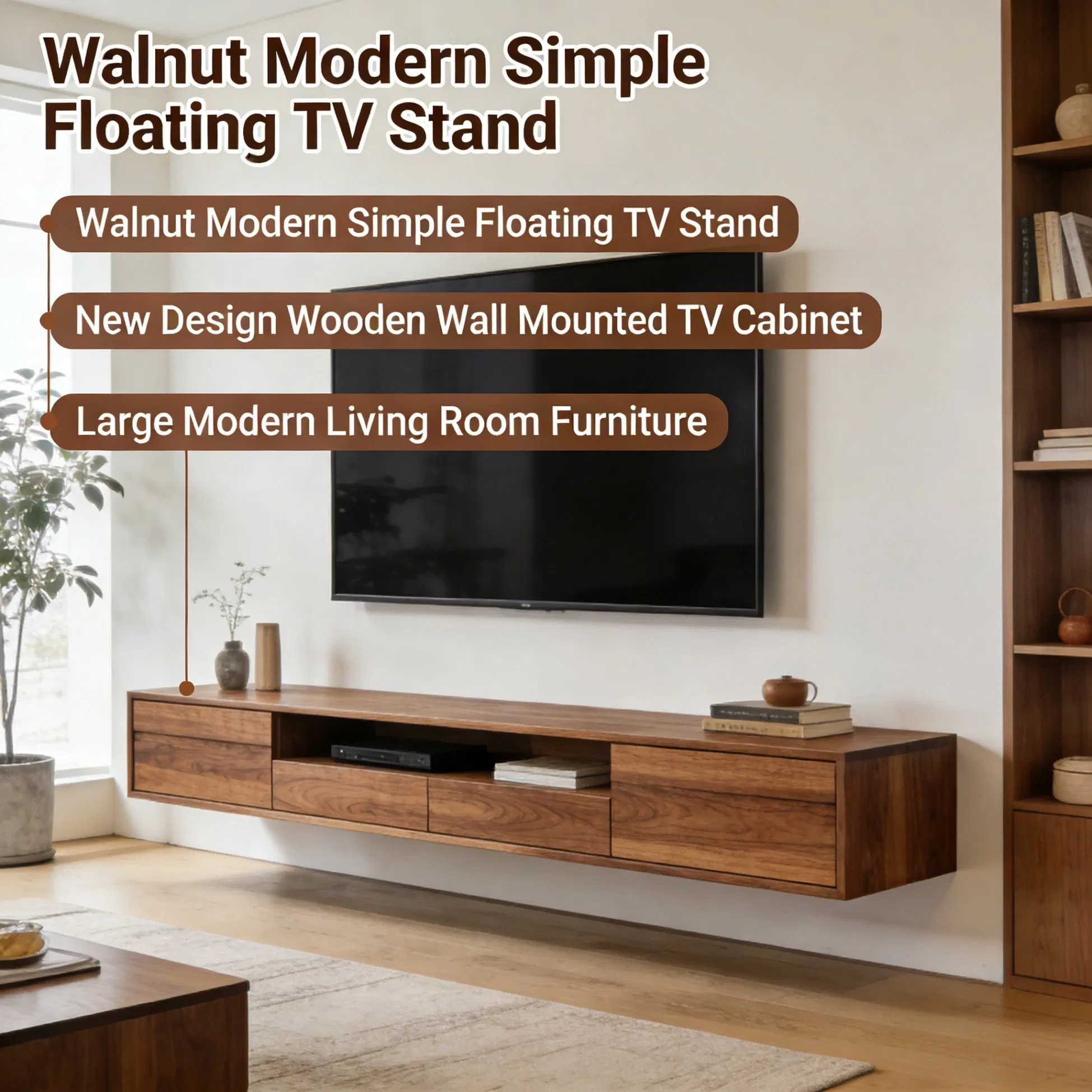 Floating MDF TV Cabinet Media Console with Hidden Storage Compartments