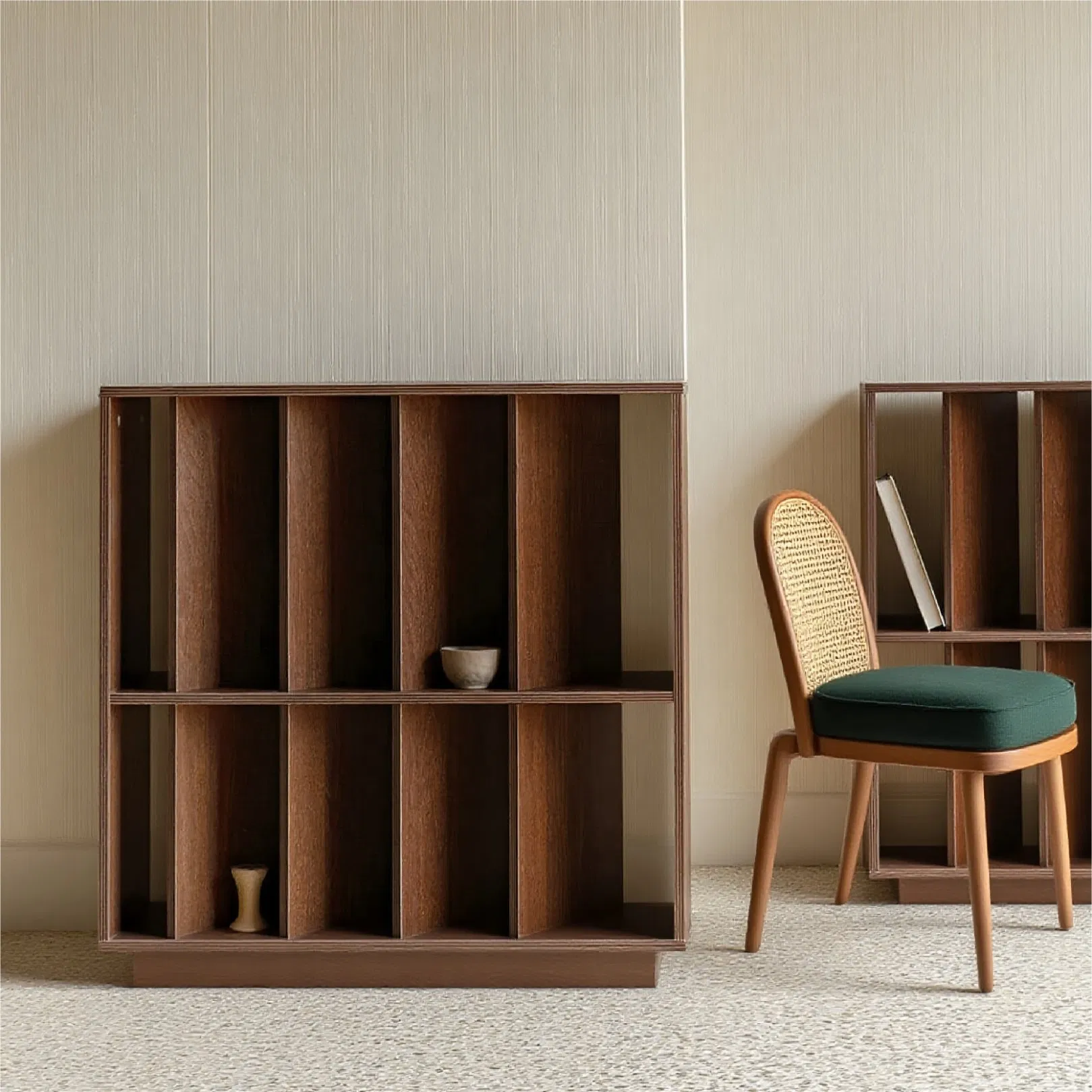 Customized Chinese Style Dark Wood Multi-Grid Office Bookshelf