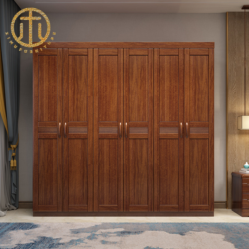 New Chinese Style Solid Wood Wardrobe Modern Walnut Wood Furniture for Bedroom