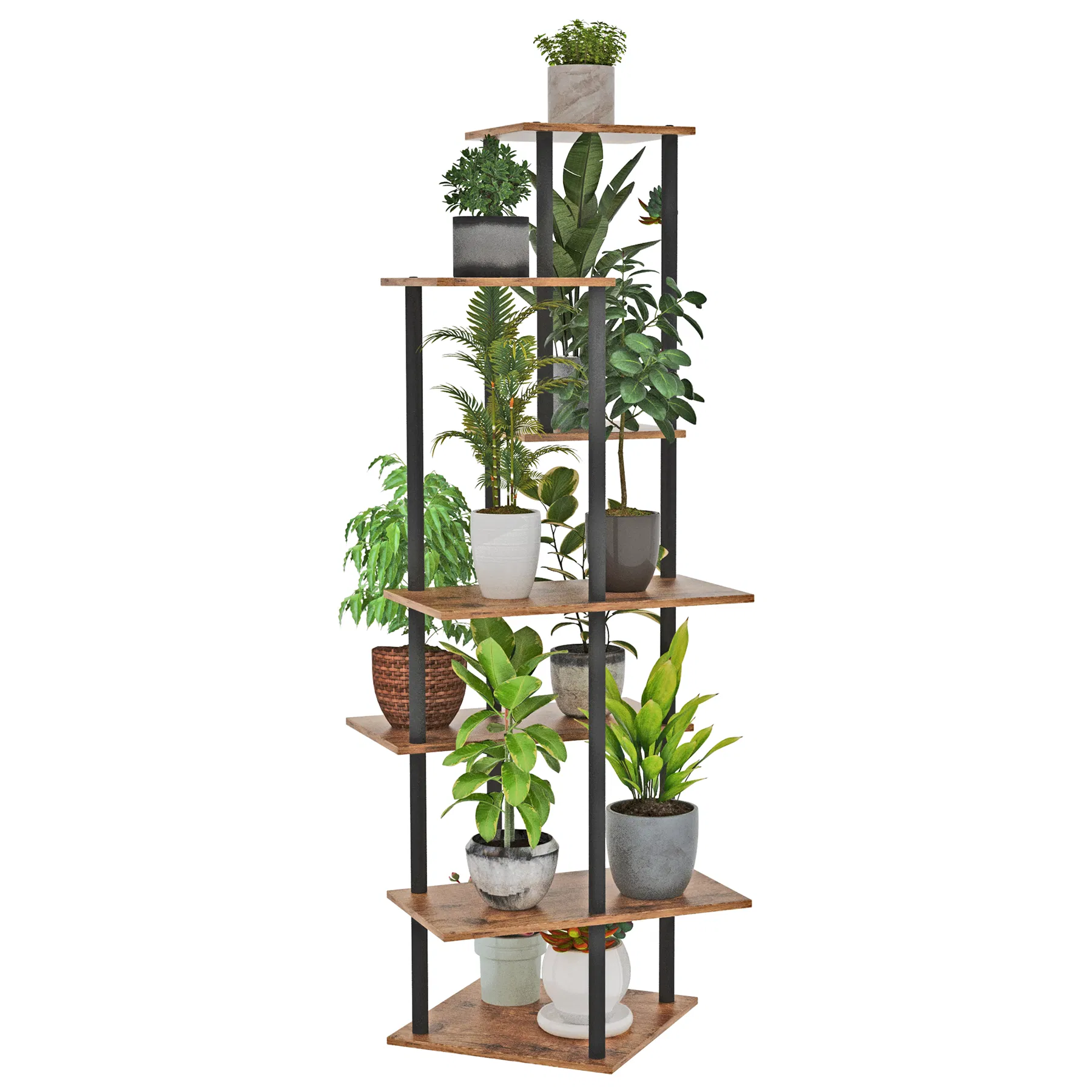 7-Tier Tall Indoor Corner Steel Wood Rustic Brown Flower Shelf Plant Stand