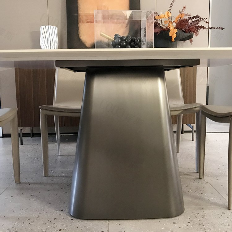 Chinese Factory Wholesale Italian Modern Event Banquet Kitchen Restaurant Luxury Rectangle Stone Dining Furniture Set Leather Chair Marble Slate Table