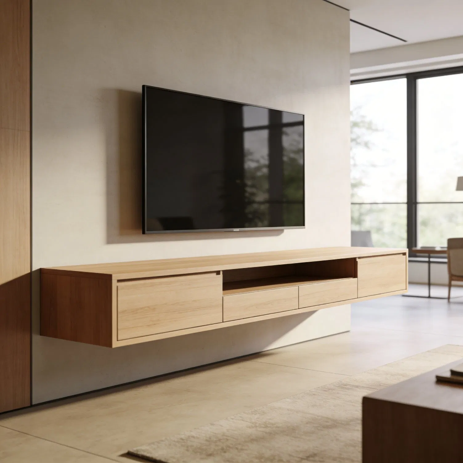 Floating MDF TV Cabinet Media Console with Hidden Storage Compartments