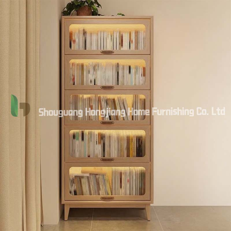 Dustproof Bookcase with Glass Door, Floor to Ceiling Household Storage Rack