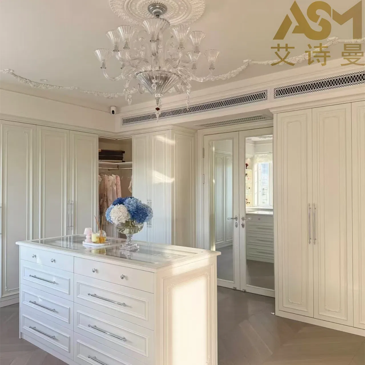 Asm Chinese Factory Prima Wooden Closet Modern Bedroom Solid Wood Particles Kids Glass Door Storage Wardrobe