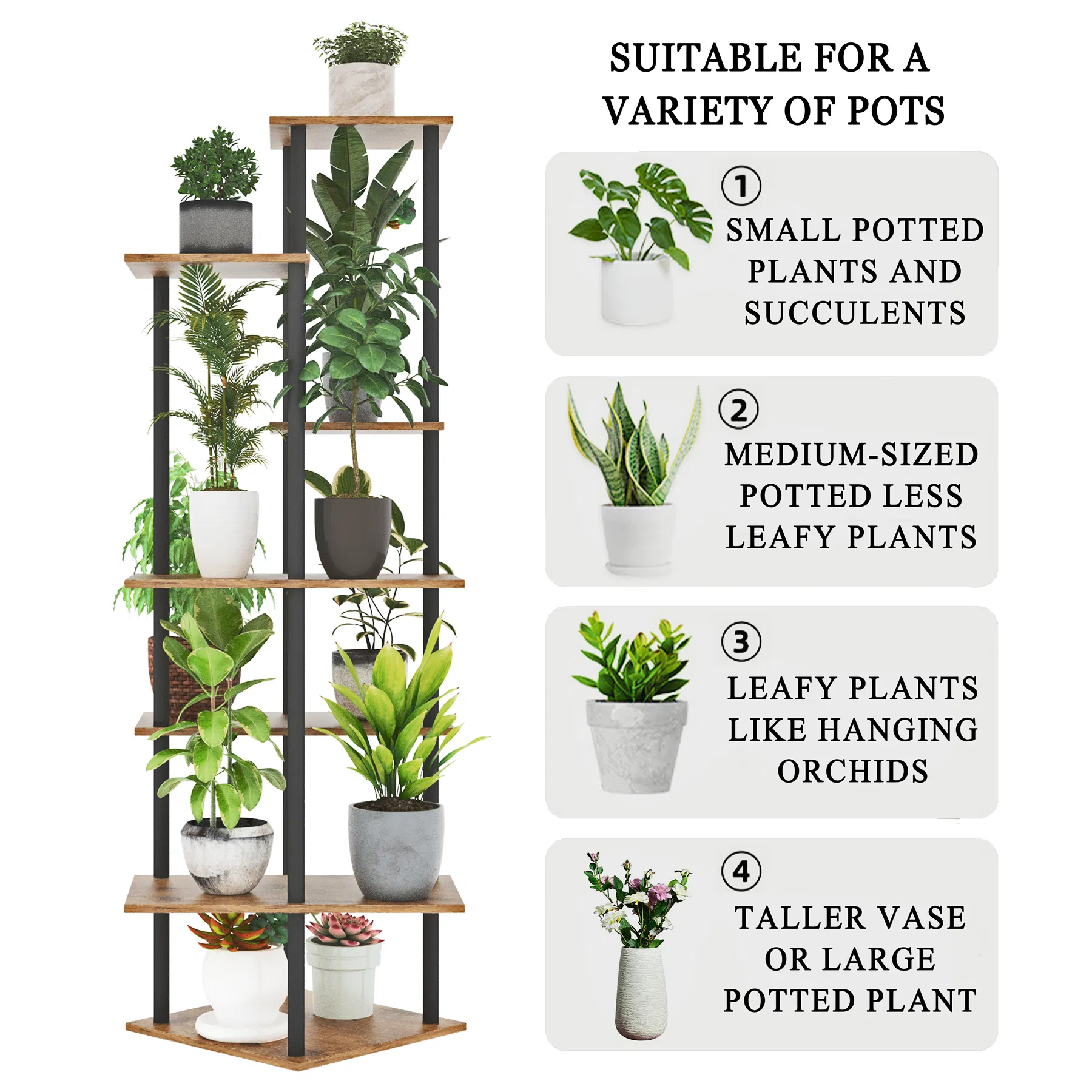 7-Tier Tall Indoor Corner Steel Wood Rustic Brown Flower Shelf Plant Stand