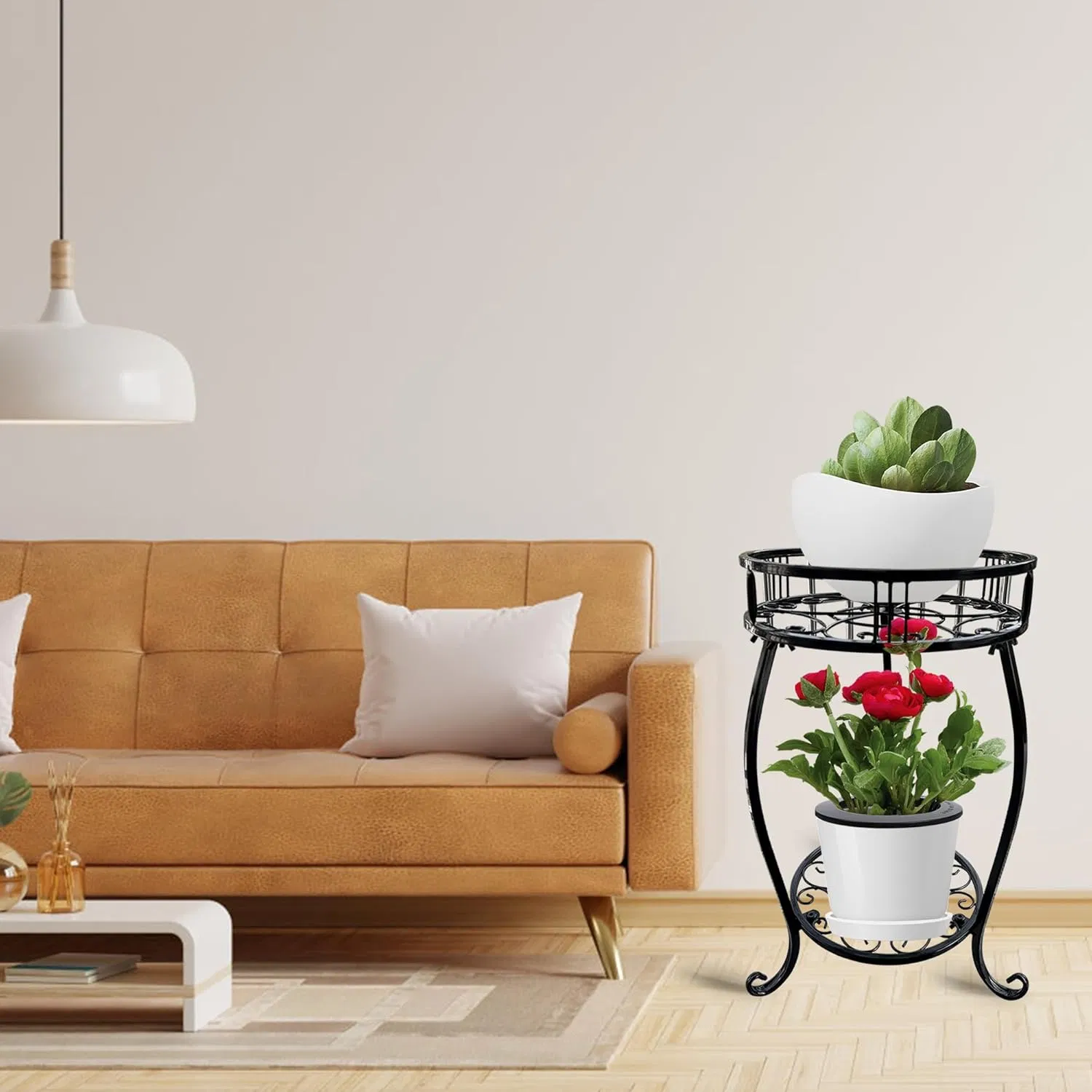 2 Tier Metal Flower Pot Stand Anti-Rust Heavy Duty Plant Holder Shelf for Home