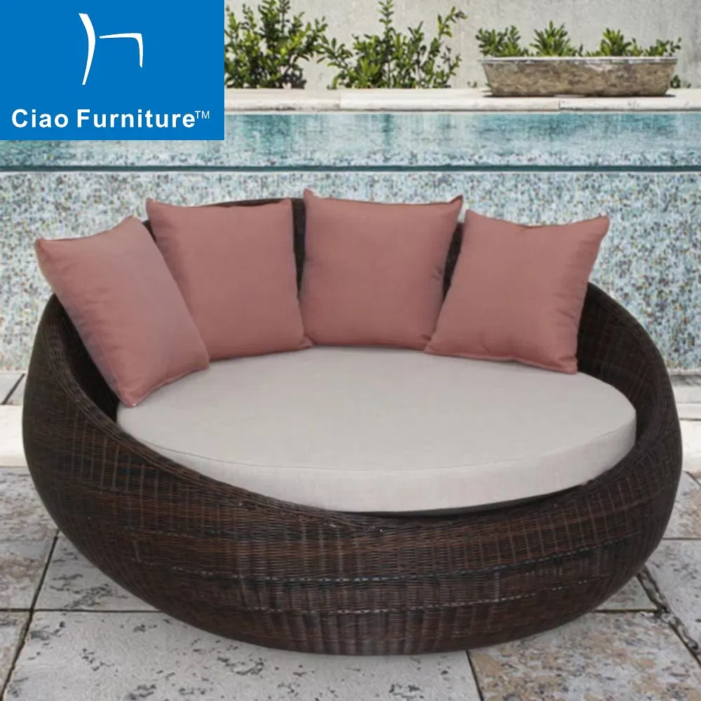 Leisure Hotel Pool Round Daybed Beach Outdoor Furniture Wicker Sofa Bed