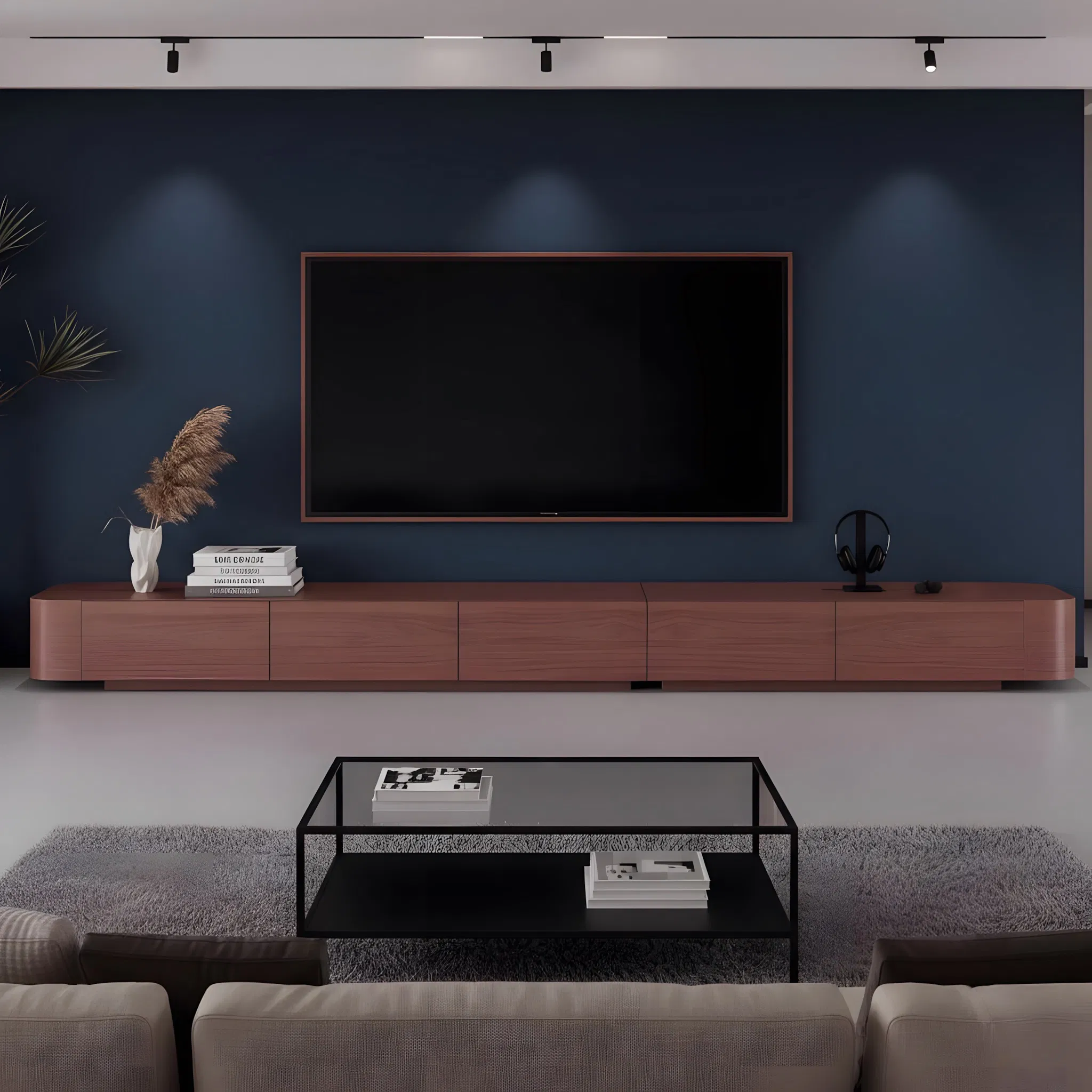 Modern Wooden Media Console TV Cabinet for Apartment Hotel Living Room Furniture