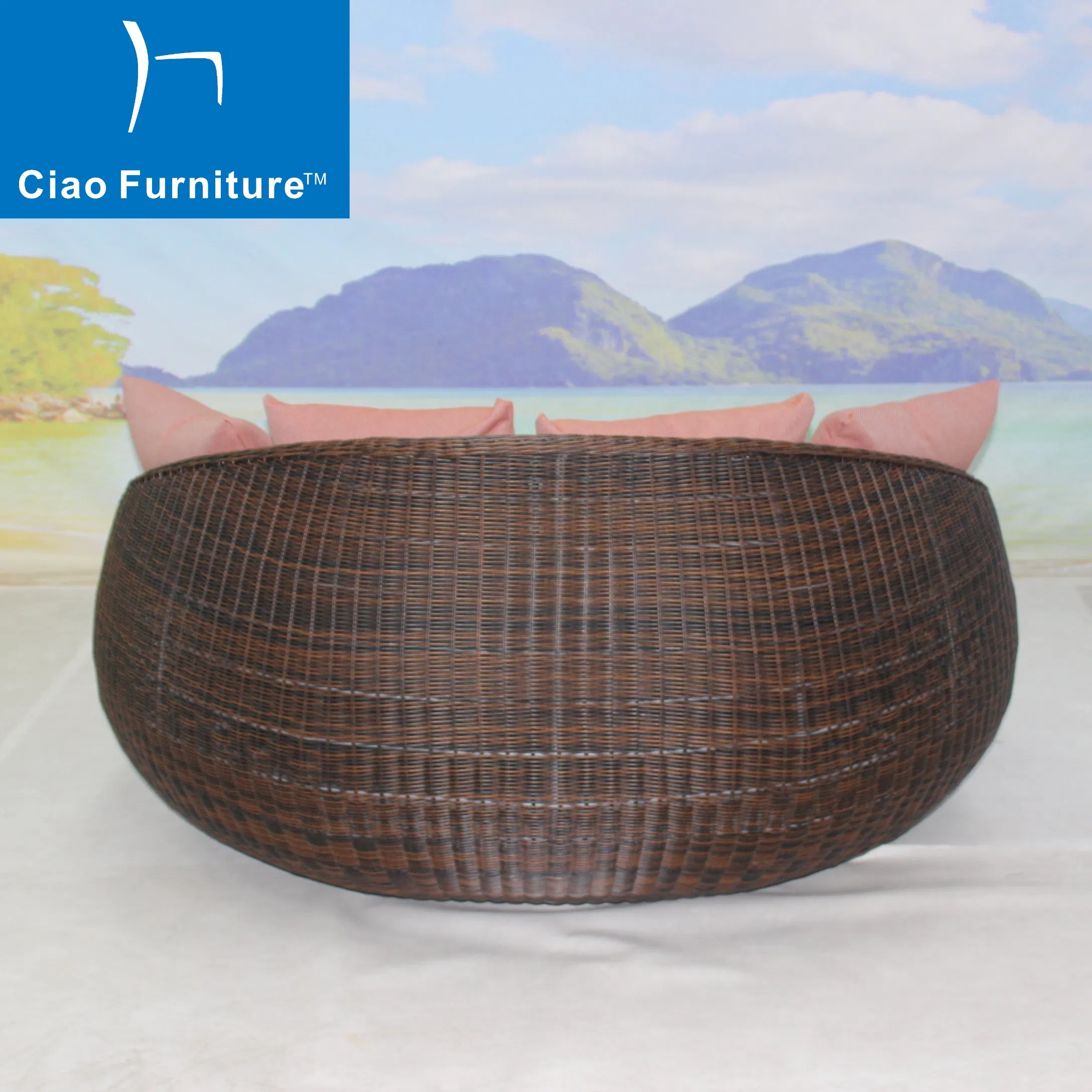 Leisure Hotel Pool Round Daybed Beach Outdoor Furniture Wicker Sofa Bed
