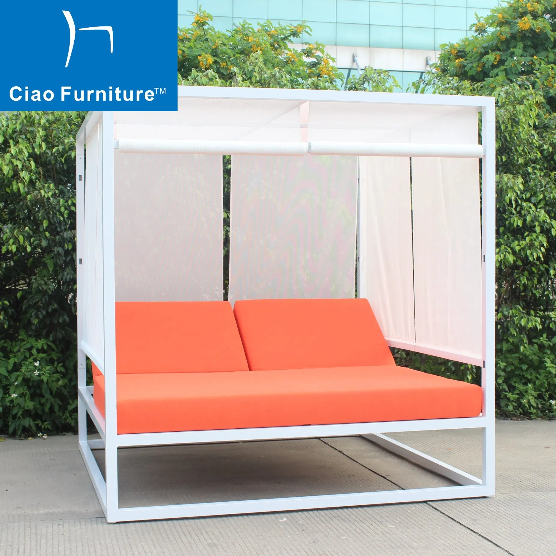 Modern Outdoor Hotel Pool Side Furniture Beach White Aluminum Lounge Cabana Daybed