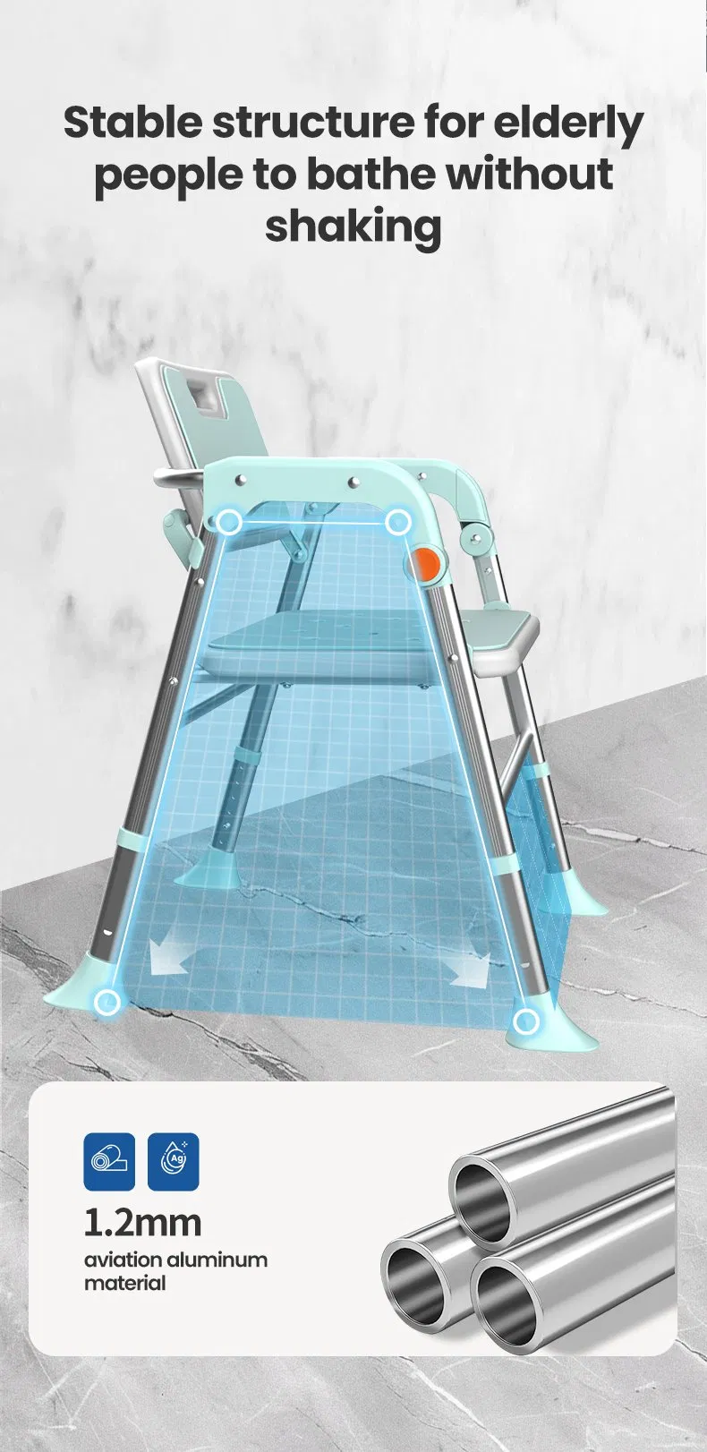 Space-Saving Folding Shower Chair Patent Wide-Stance Anti-Tip Base