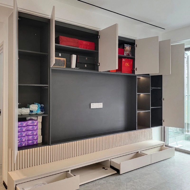 Chinese Modern Design White Wooden Furniture Wall Mount TV Cabinet Customized Console Audio Rack Cabinet