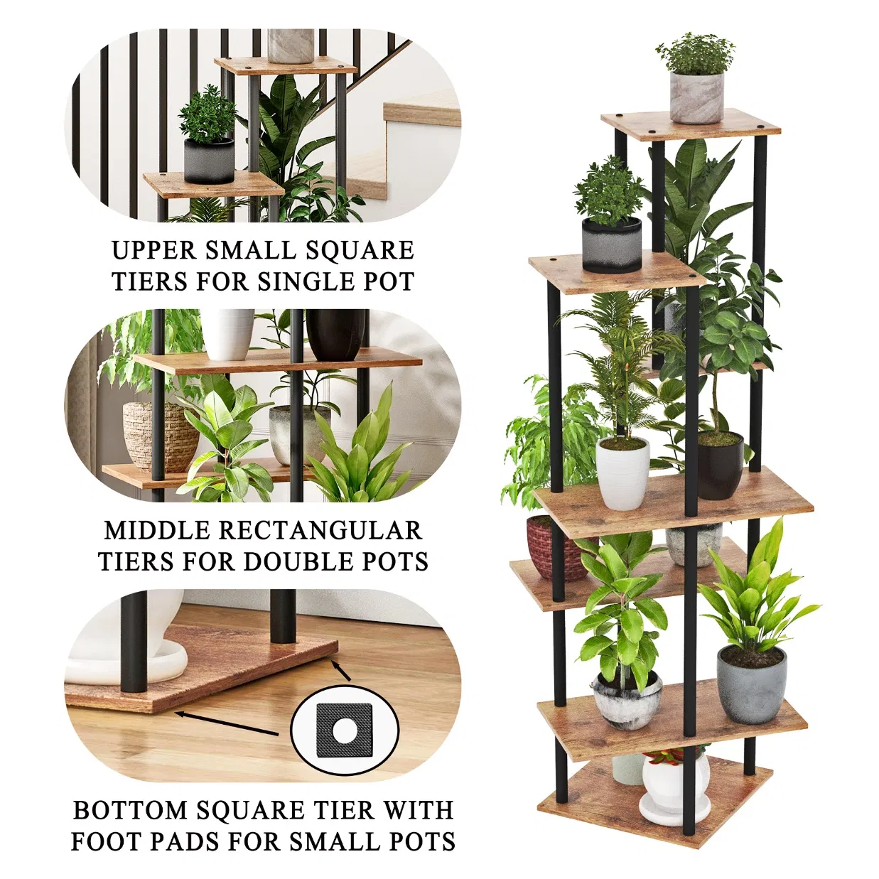 7-Tier Tall Indoor Corner Steel Wood Rustic Brown Flower Shelf Plant Stand