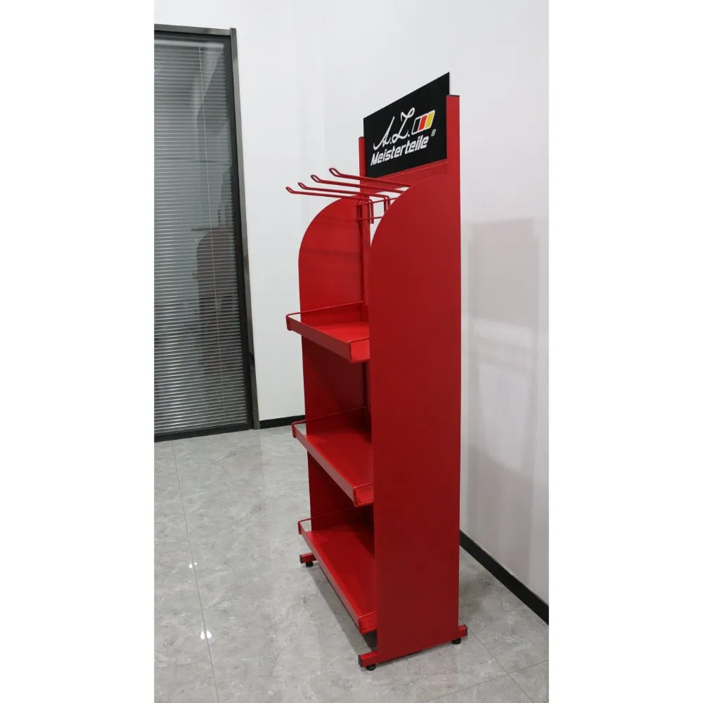 Chinese Factory Metal Gondola Floor Display Stand with Adjustable Hooks Shelf