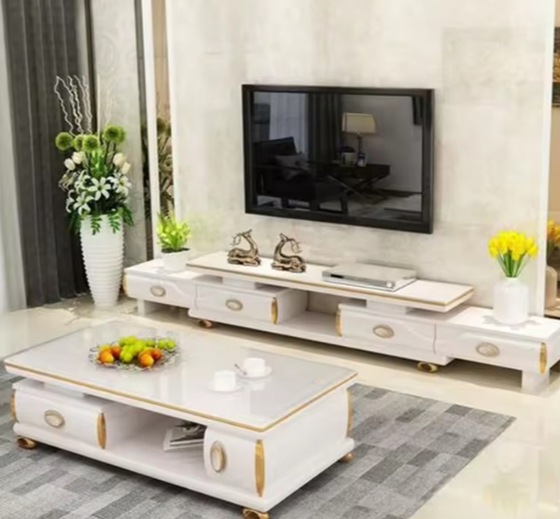 Customized Luxury White Solid Wood TV Unit Cabinet Modern Nordic TV Stand Living Room Console with Storage Function