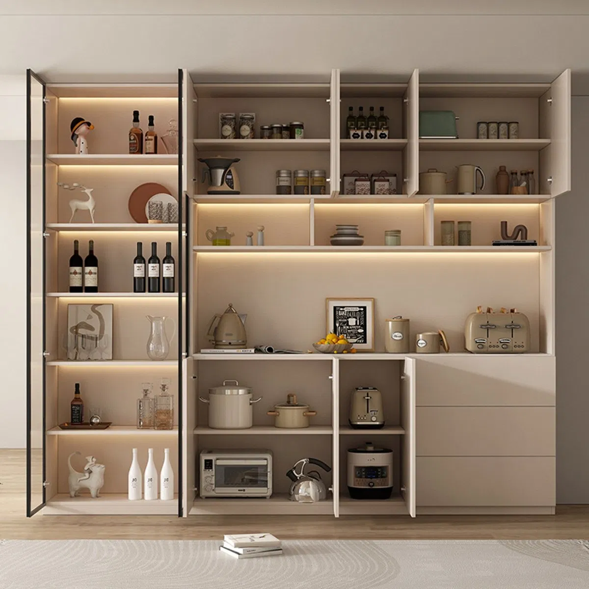 Modern Storage Sideboard Cabinet Sintered Stone Top Stainless Steel Wooden Console Table for Dining Room Furniture