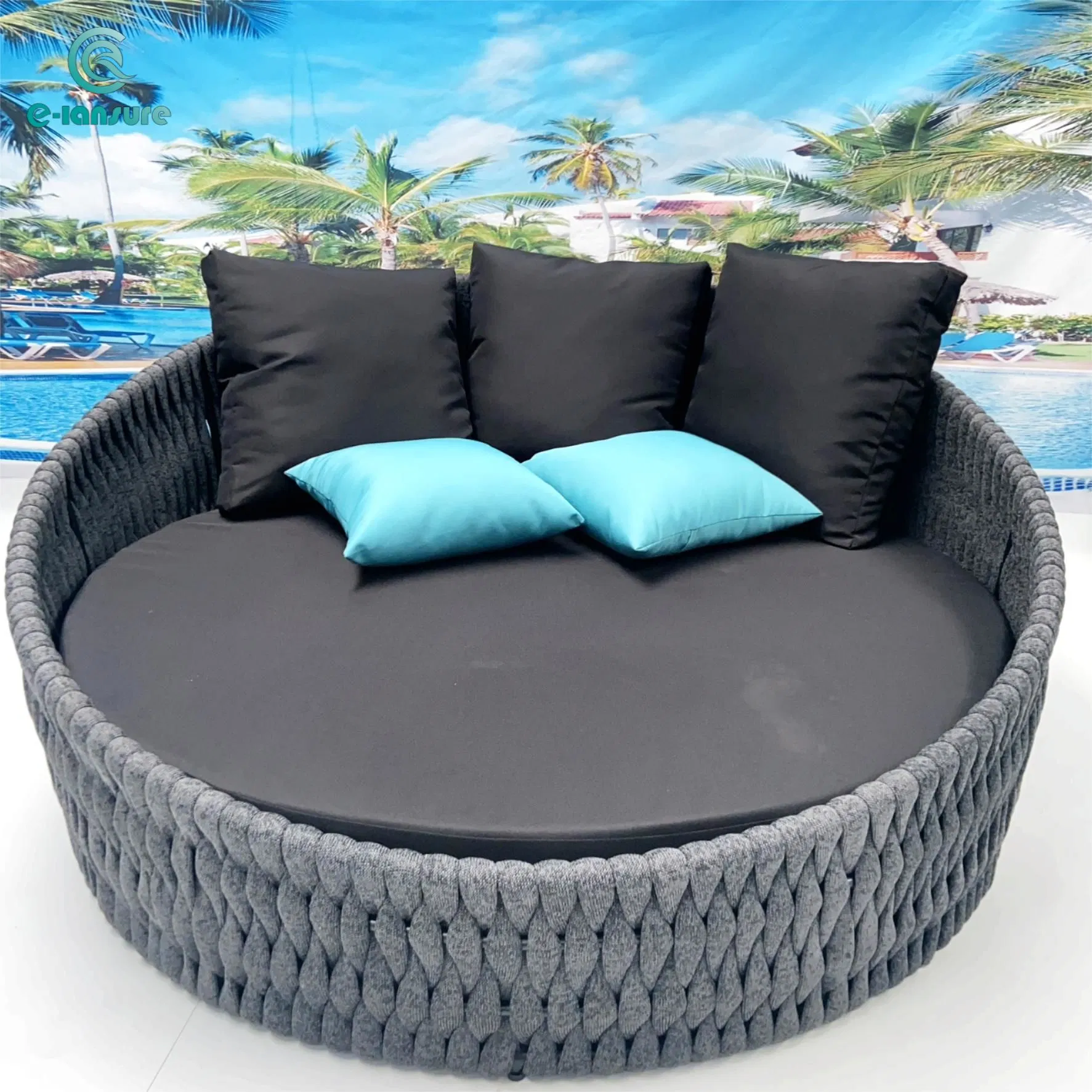 Foshan Wholesale Outdoor Garden Pool Furniture Modern Rope Round Daybed Waterproof Aluminum Beach Poolside Sun Bed for Hotel Resort Villa