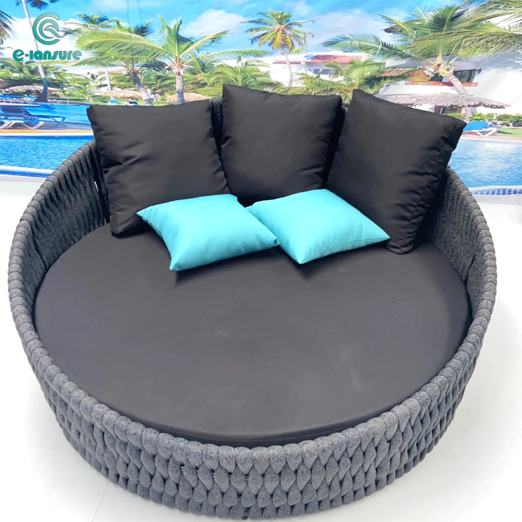Foshan Wholesale Outdoor Garden Pool Furniture Modern Rope Round Daybed Waterproof Aluminum Beach Poolside Sun Bed for Hotel Resort Villa