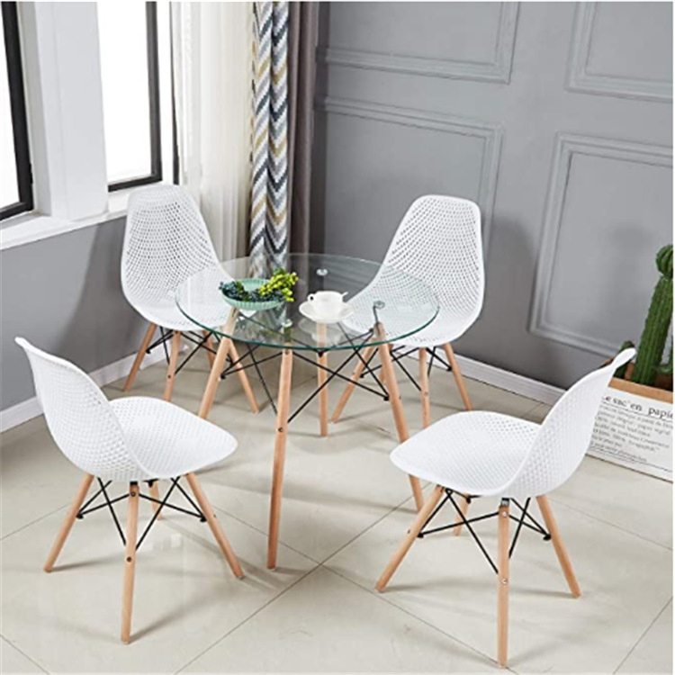Chinese Modern Restaurant/Home/Office Furniture Tempered Glass Rectangle Dining Table with Solid Wood Legs