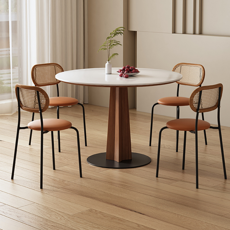 Chinese Factory Luxury 90cm to 120cm Diameter Round Dining Table Set with Carbon Steel Leg for Kitchen