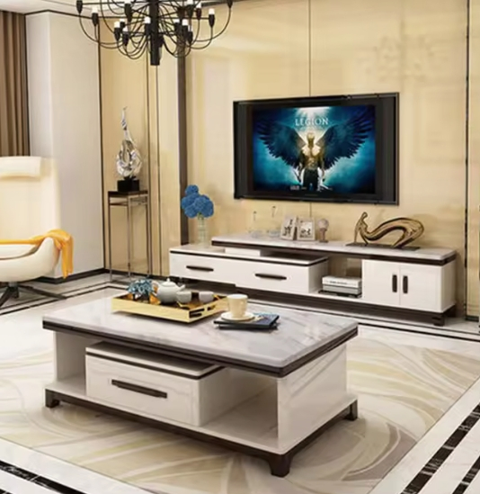 Customized Luxury White Solid Wood TV Unit Cabinet Modern Nordic TV Stand Living Room Console with Storage Function