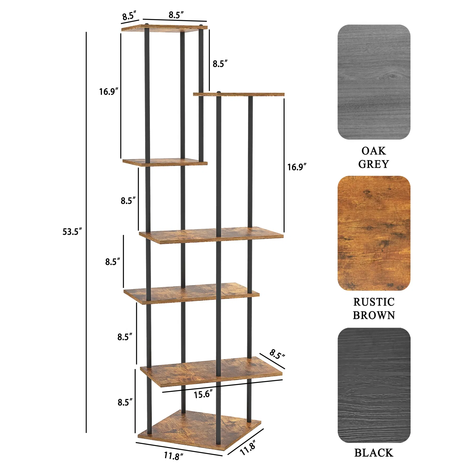 7-Tier Tall Indoor Corner Steel Wood Rustic Brown Flower Shelf Plant Stand