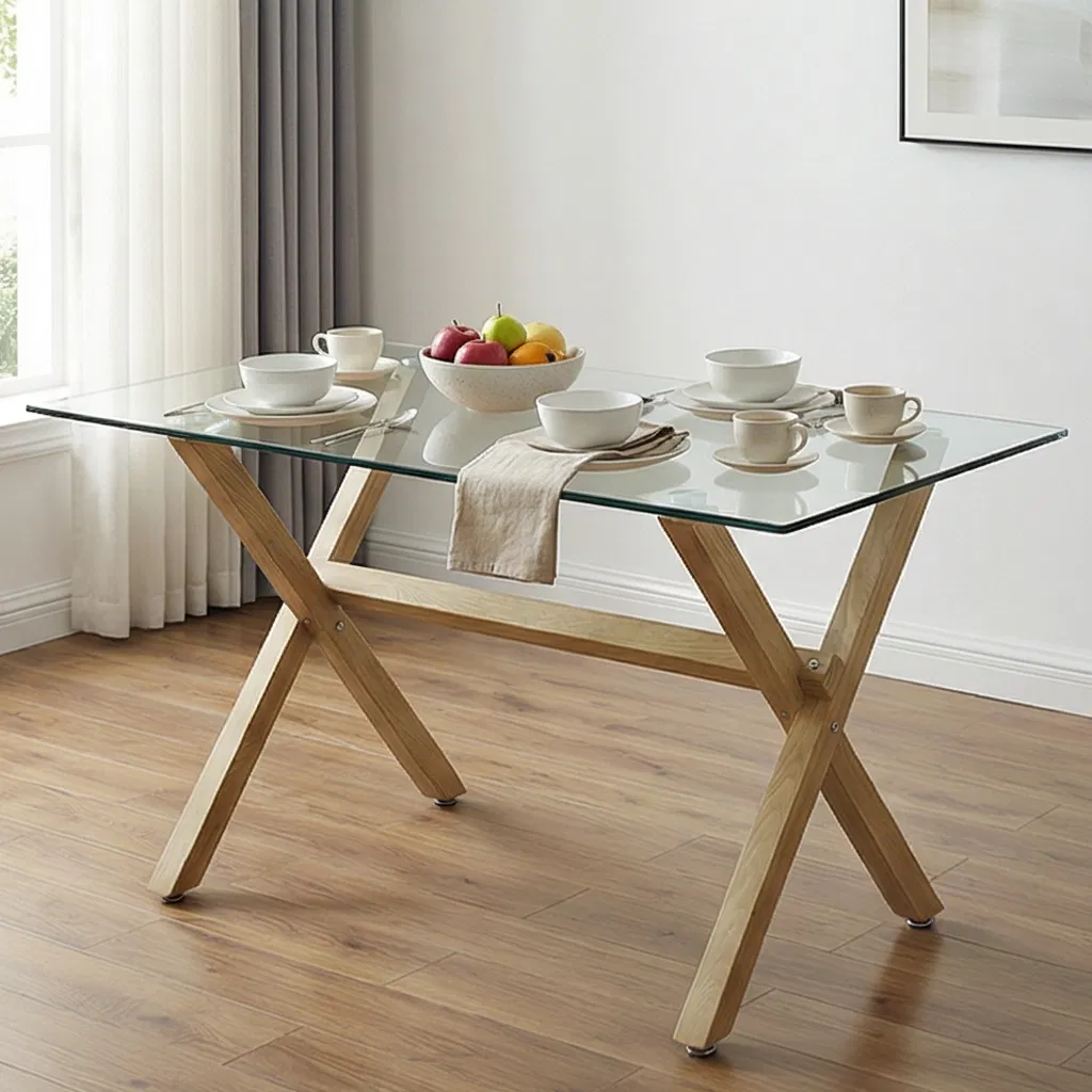 Hot Sale Chinese Wholesale Home Furniture Modern Tempered Transparent Square Glass Dining Table