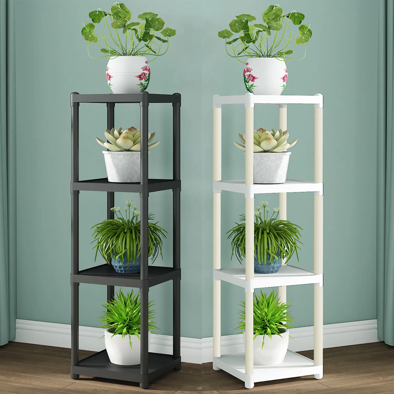 Iron Flower Stand with Four Layers Simple Design Indoor Plant Shelves for Home and Garden Decoration