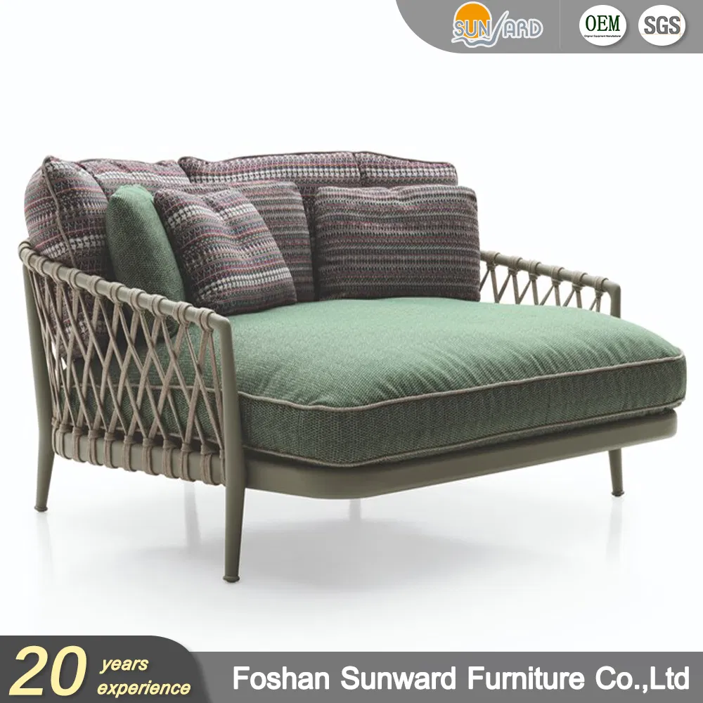 Outdoor Handcraft Garden Furniture Modern Chinese Customized Leisure Aluminum Weaving Polyester Belt Rope Daybed
