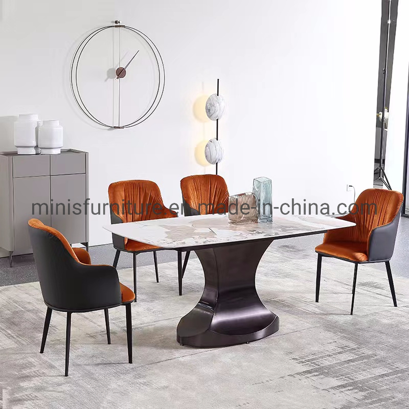Dining Room Modern Simple Chinese Rectangle Marble Metal Dining Table