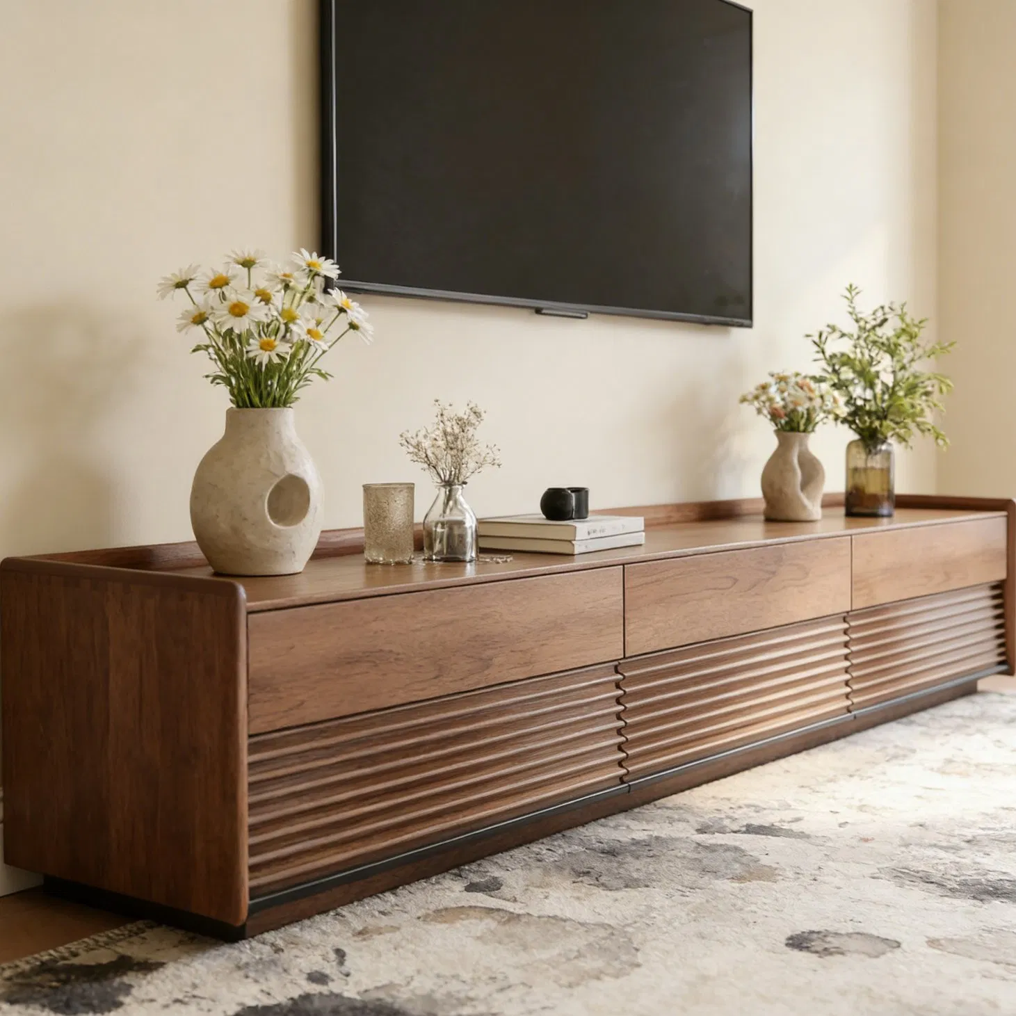 Compact TV Cabinet for Space Modern Wooden Media Console Living Room Unit