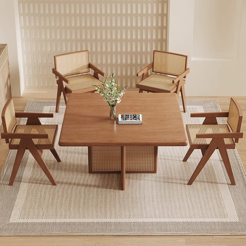New Chinese Style Solid Wood Rattan Dining Table
