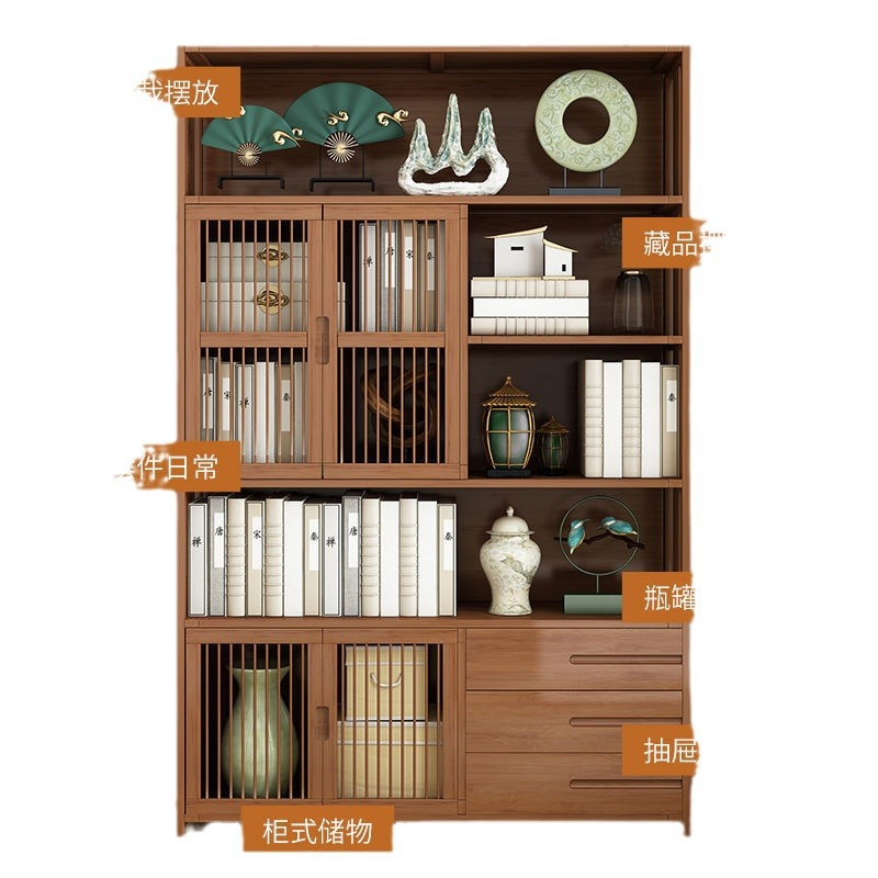 Modern Factory Direct Simple Chinese Bamboo Antique Storage Carbinet Wooden Bookshelves Bookcase
