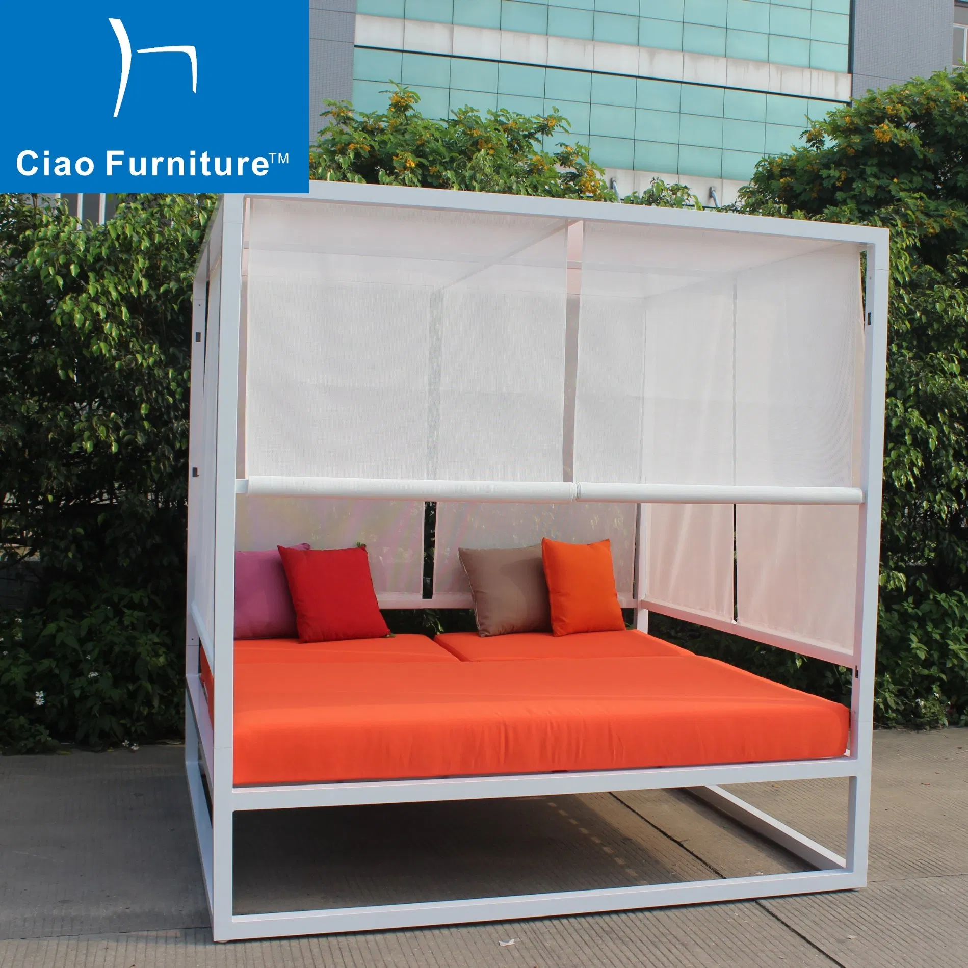 Modern Outdoor Hotel Pool Side Furniture Beach White Aluminum Lounge Cabana Daybed