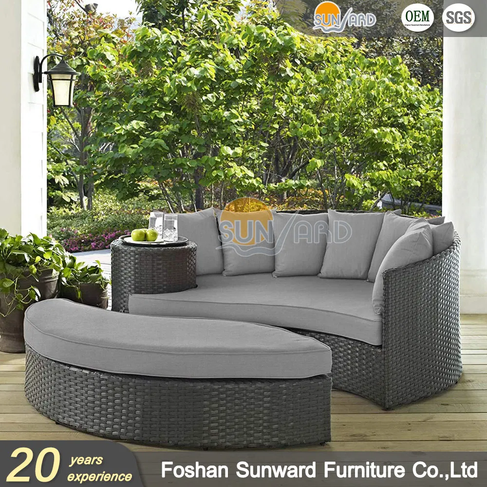 Outdoor UV Resistance Modern Chinese Customized Outdoor Garden Hotel Home Resort Villa Project Balcony Leisure Aluminum PE Wicker Furniture Sofa Daybed