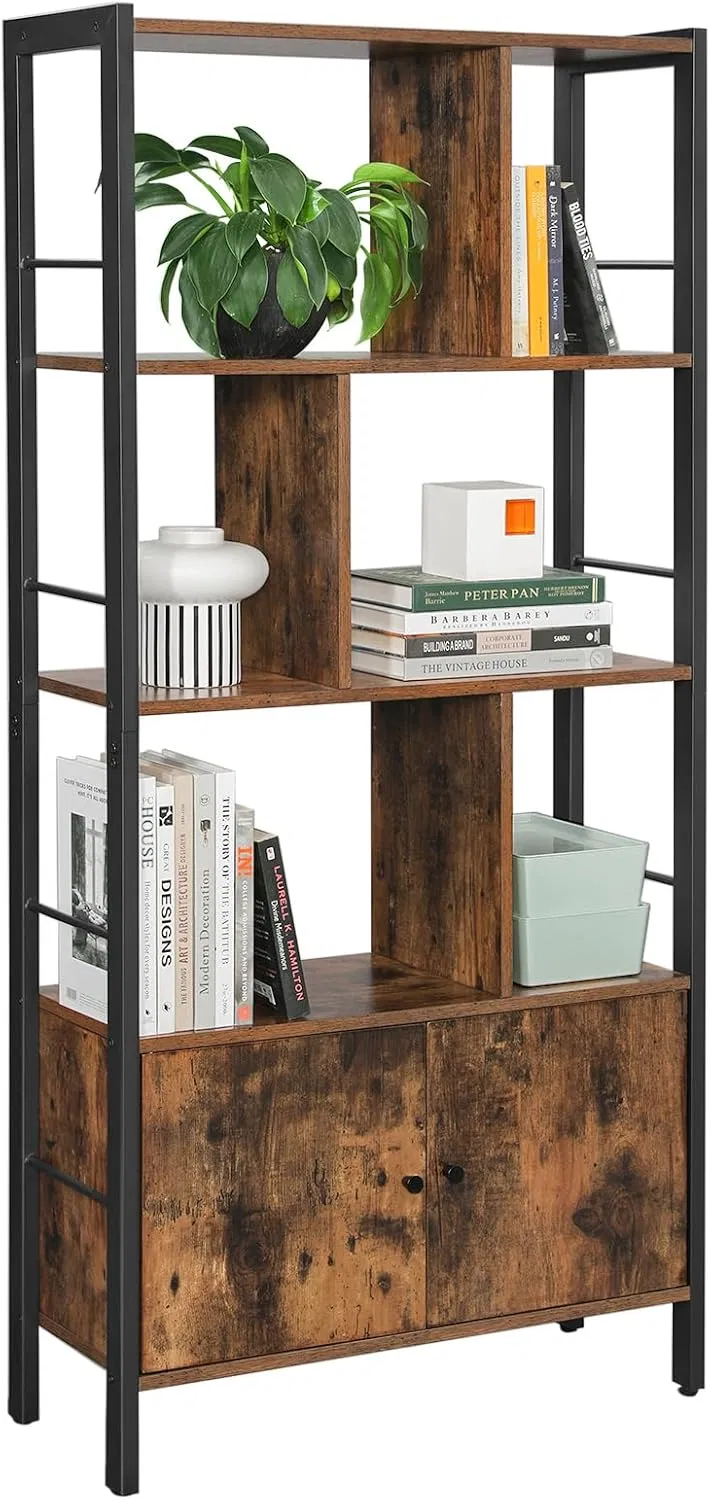 Factory Made Stylish Vintage Brown 4 Open Shelves Bookcase Sturdy Steel Frame Industrial Cabinet for Living Room