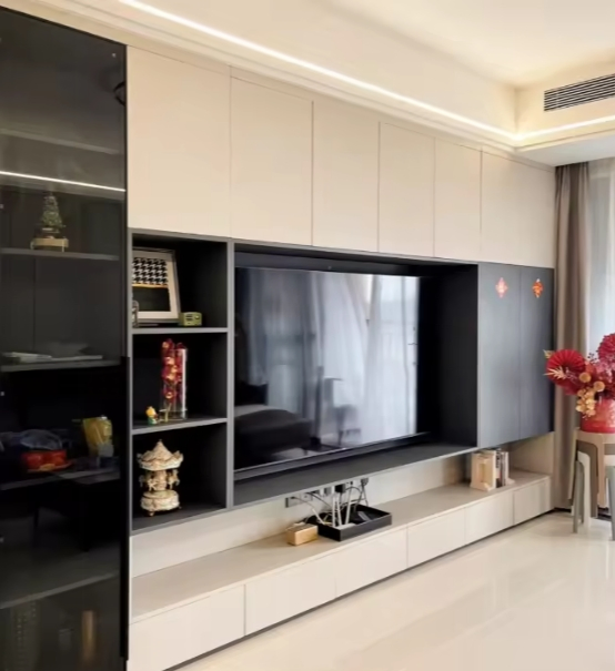 Customized Luxury White Solid Wood TV Unit Cabinet Modern Nordic TV Stand Living Room Console with Storage Function