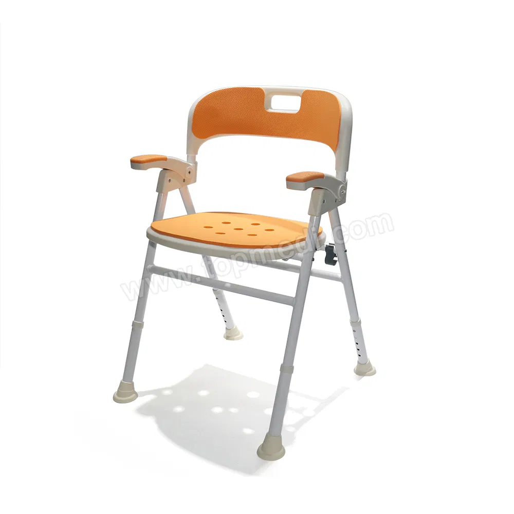 Ergonomic Shower Chair with 5 Adjustable Height Levels, Detachable Backrest, Foldable Arms