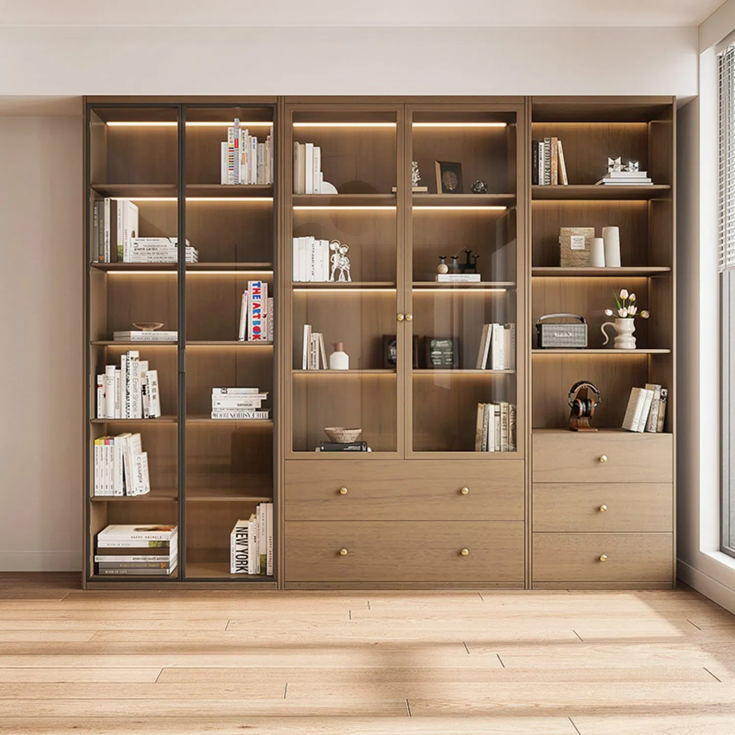 Wooden Bookcase Vintage Chinese Design -Solid Wood / Engineered Wood Options, Elegant Storage for Home &amp; Office Decor