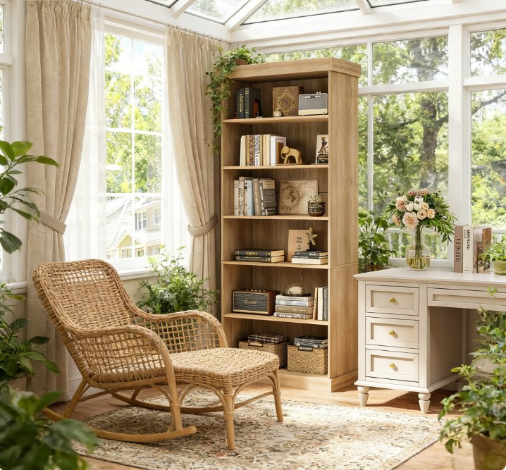 Farmhouse Large Storage Cabinet Display Bookcase with Glass Doors and Shelves