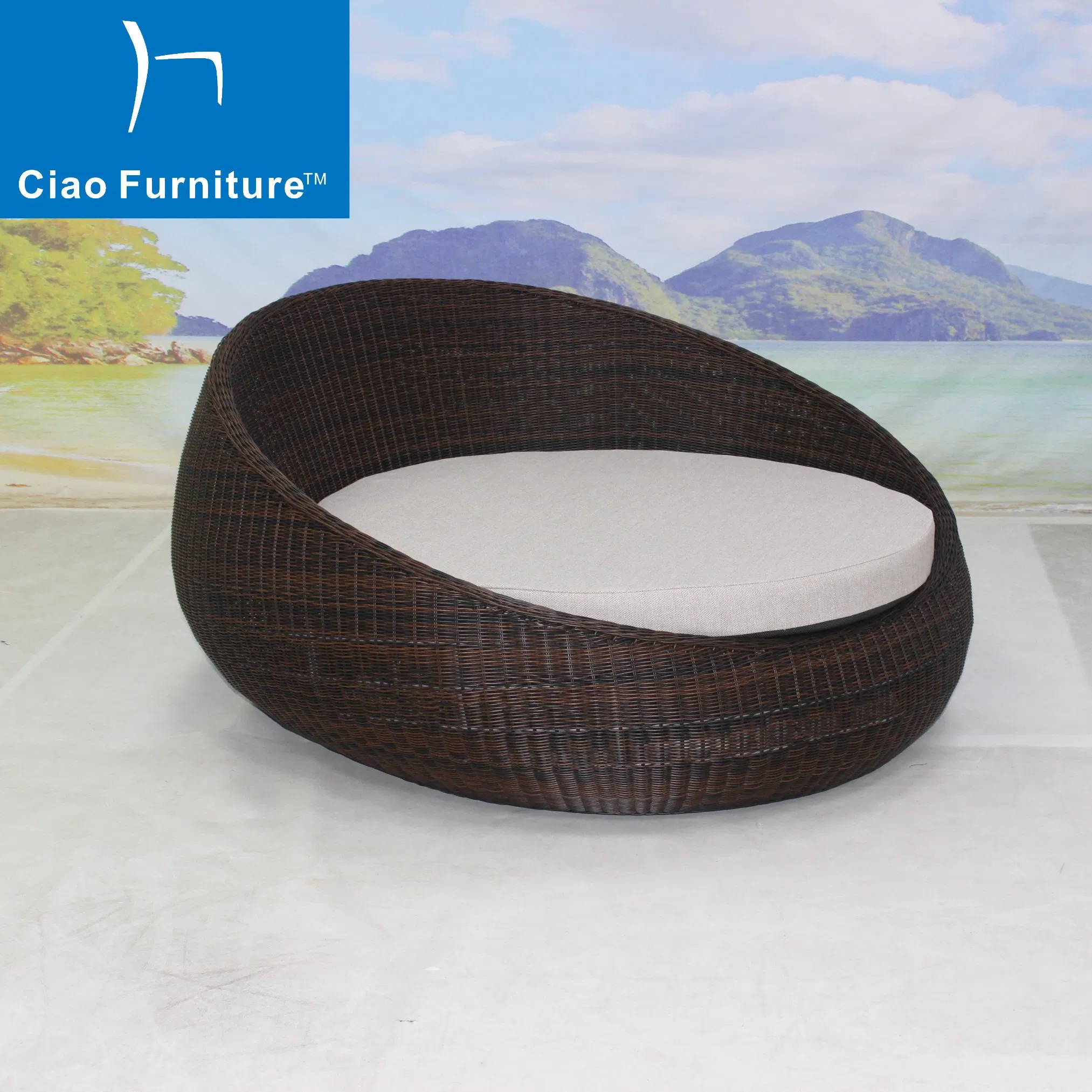Leisure Hotel Pool Round Daybed Beach Outdoor Furniture Wicker Sofa Bed