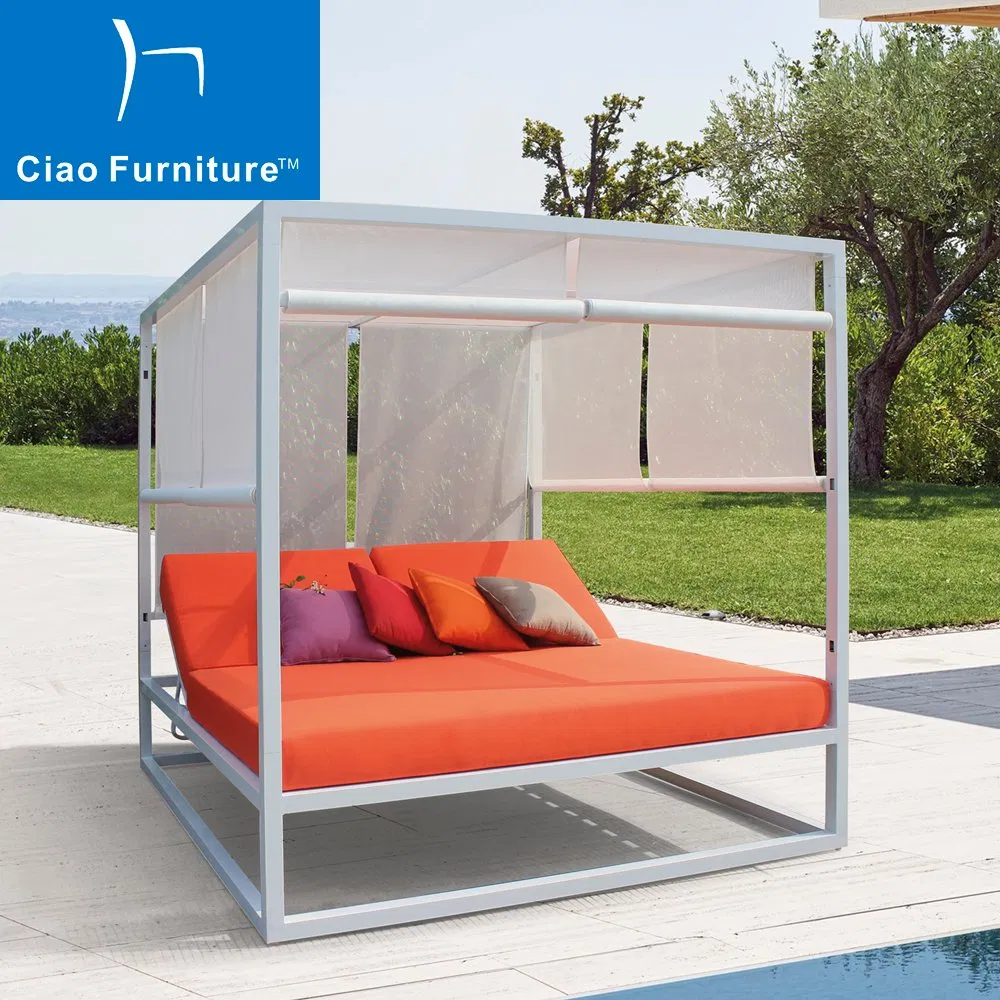 Modern Outdoor Hotel Pool Side Furniture Beach White Aluminum Lounge Cabana Daybed