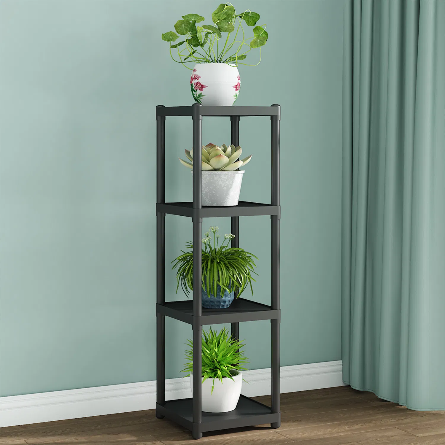 Iron Flower Stand with Four Layers Simple Design Indoor Plant Shelves for Home and Garden Decoration